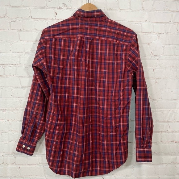 Nautica Shirt Mens Small Plaid Wrinkle Resistant Cotton Button Up Red Blue - Picture 7 of 9